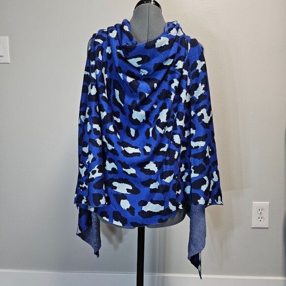 Colleen Lopez Shrug Open Front Vest Blue Animal Print Women's Leopard Cheetah - Picture 5 of 9
